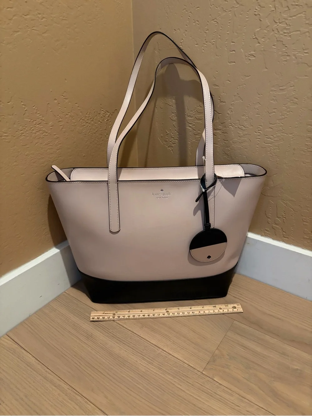 kate spade New York Briel Neutral Two-Tone Beige and Black Tote with Charm